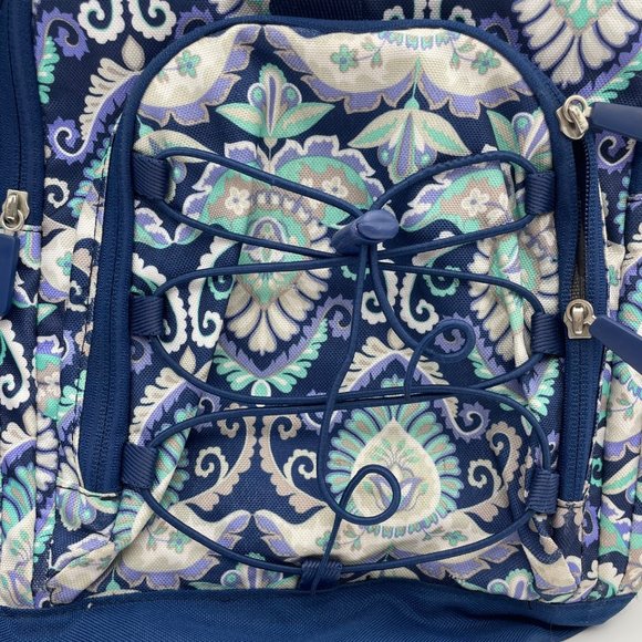 Pottery Barn Teen Blue and Purple Paisley Floral School Backpack Multi-Pocket - Picture 2 of 11